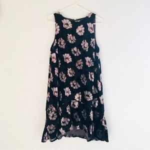 LOFT Black Velvet Flower Shift Dress Sleeveless Hi-Low Size M